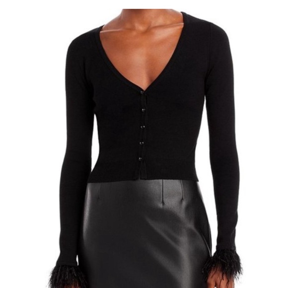 Aqua feather cuff cardigan - Picture 2 of 6